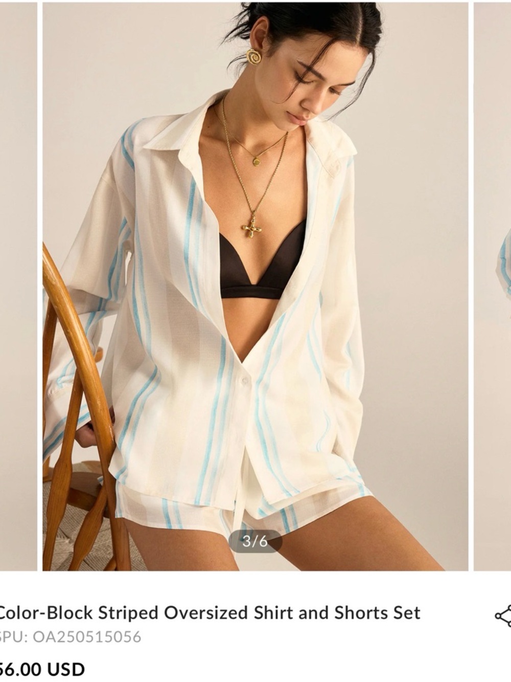 Commense Cream & Light Blue Striped Button-Front 2pc Set - Picture 4 of 10